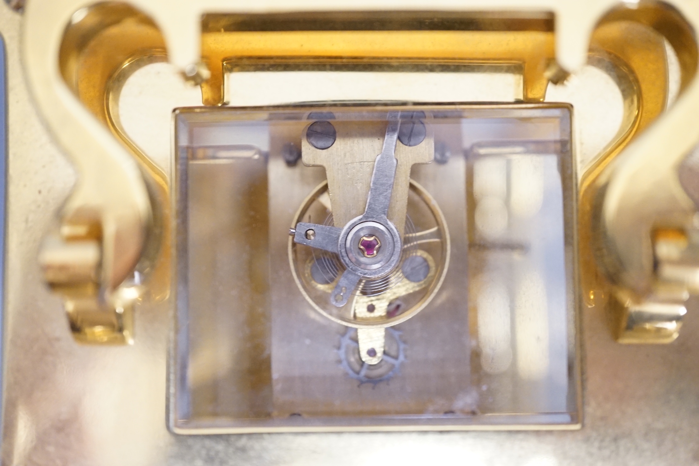 A Golden Jubilee commemorative carriage timepiece, retailed by Sewills - 12cm high